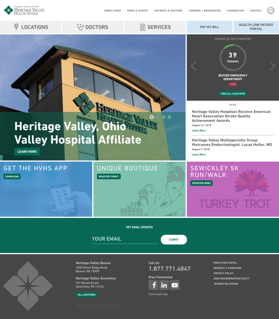 Heritage Valley Health Systems Webpage